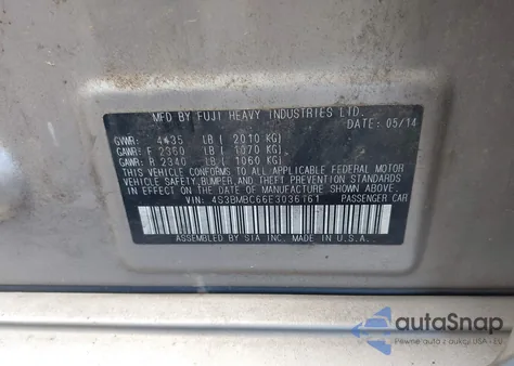 2014 Subaru Legacy 2.5I Premium из США, поврежденный, VIN 4S3BMBC66E3036161